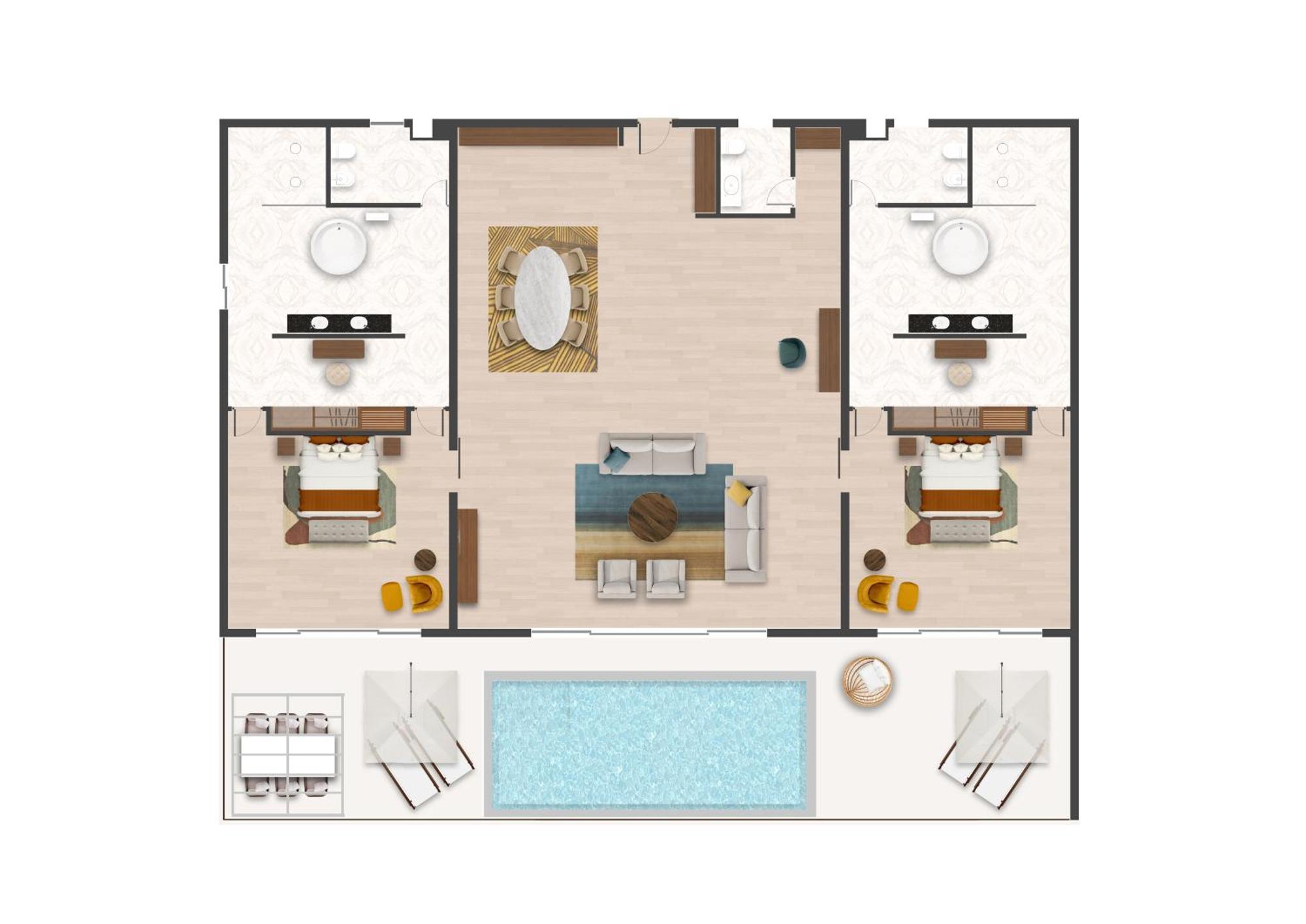 The Mora Zanzibar Hotel Matemwe  Exterior photo A floor plan of a two-bedroom villa